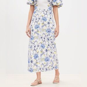 LOFT Garden Linen Blend Midi Skirt floral A line